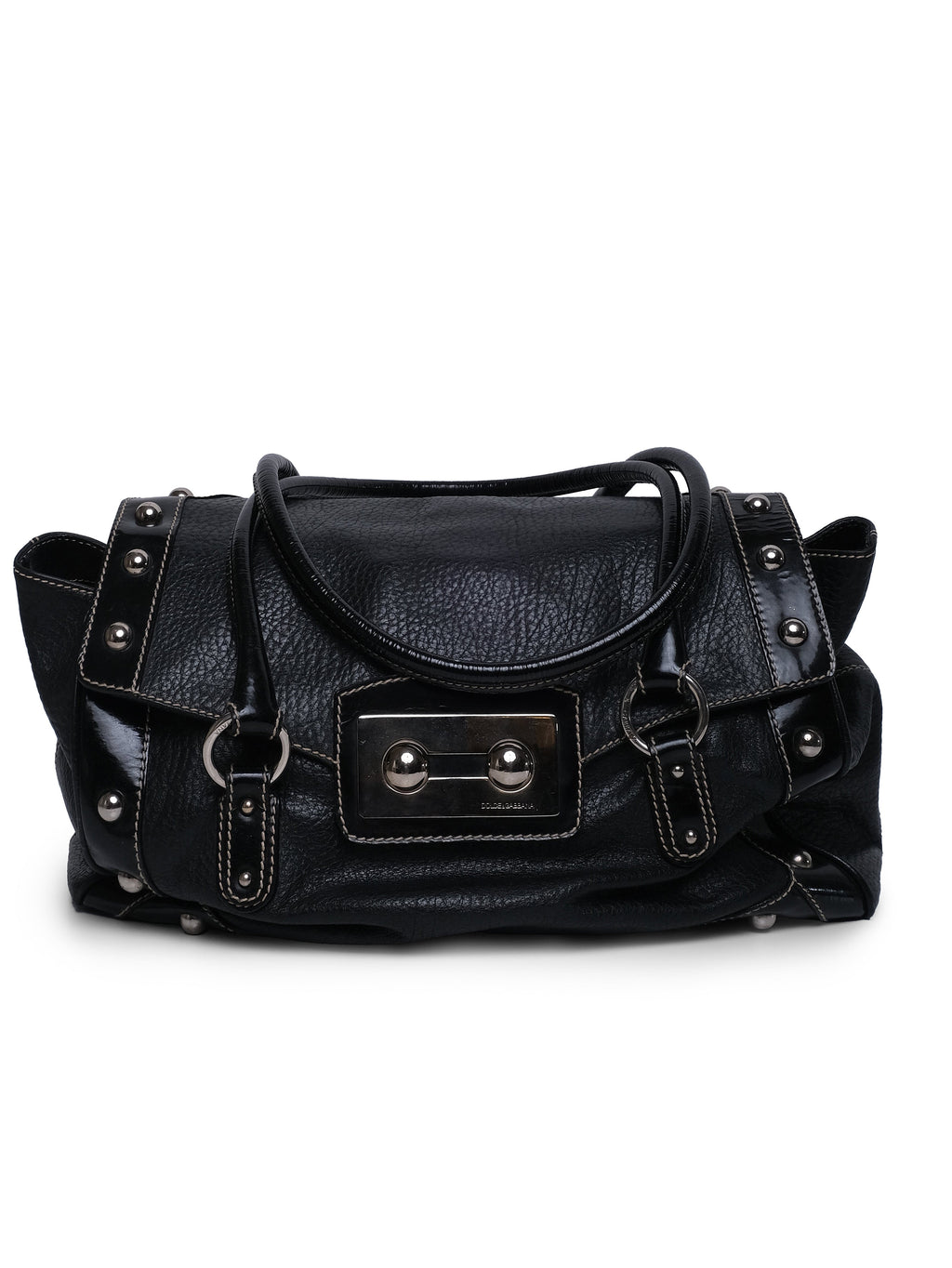 DOLCE & GABBANA STUDDED LEATHER SATCHEL BAG