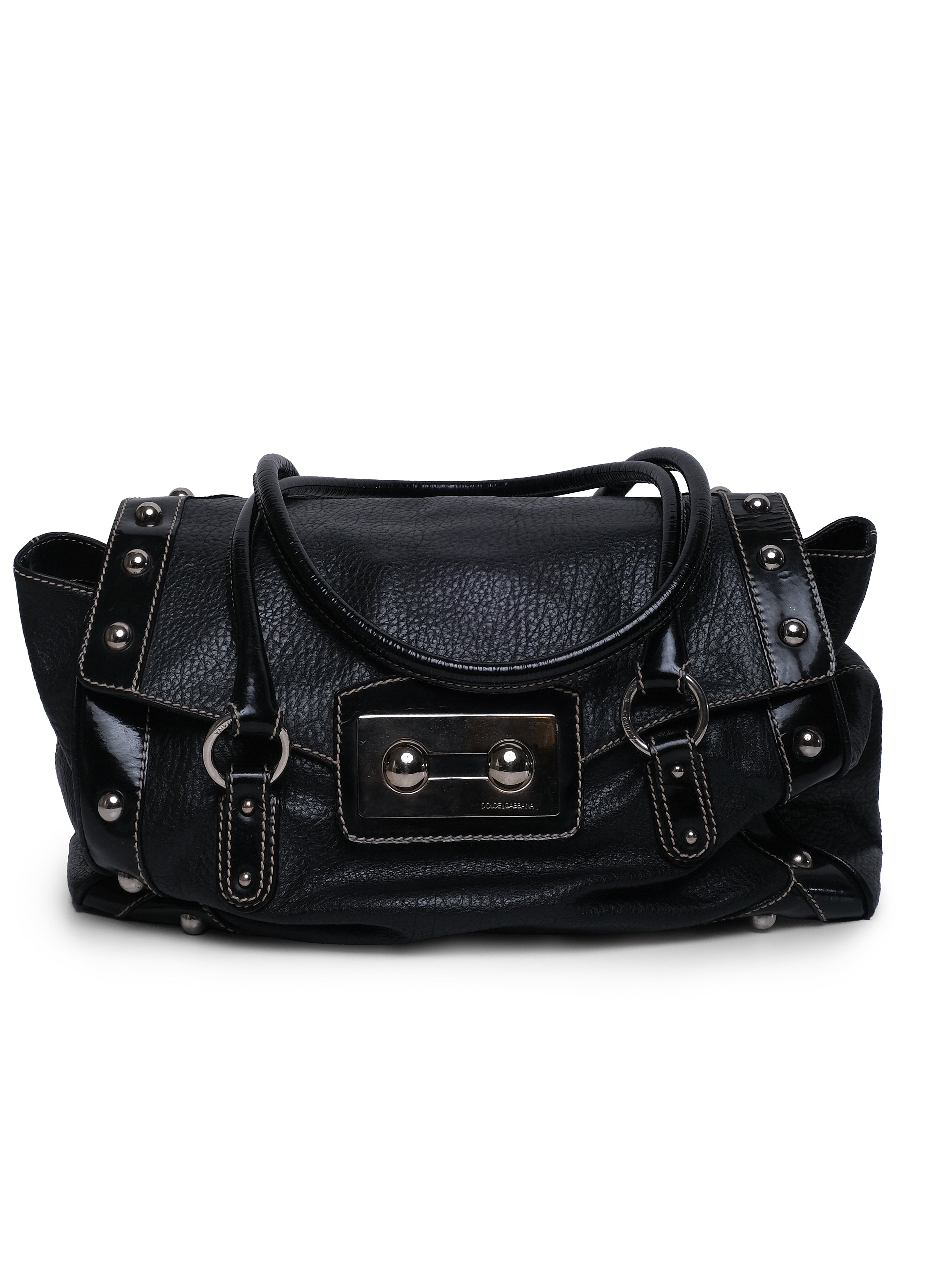 DOLCE & GABBANA STUDDED LEATHER SATCHEL BAG