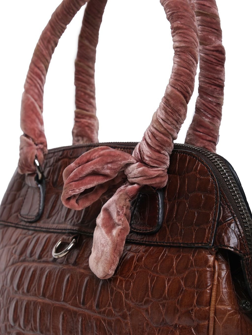 MIU MIU CROC EMBOSSED LEATHER BAULETTO BAG
