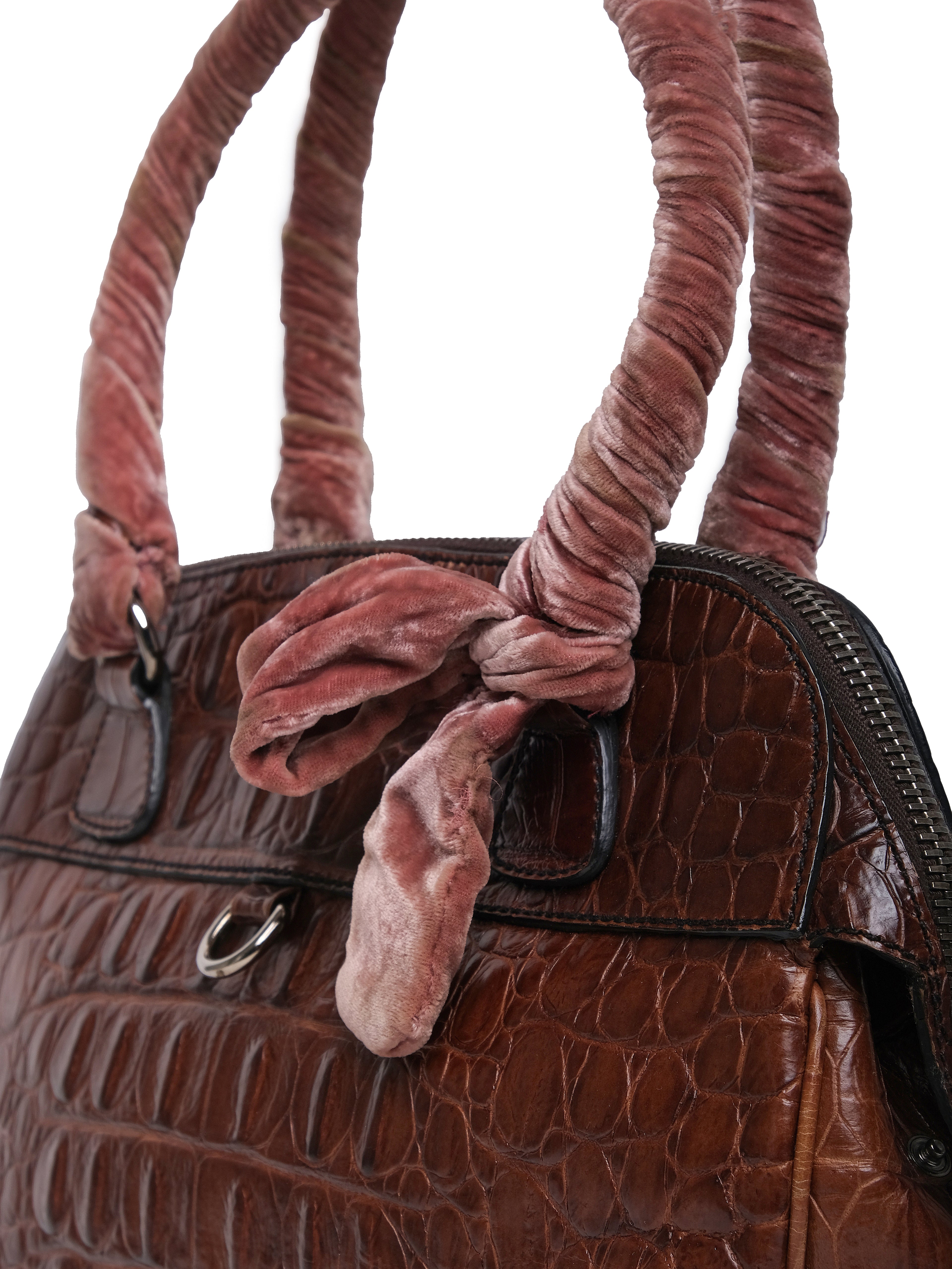 MIU MIU CROC EMBOSSED LEATHER BAULETTO BAG
