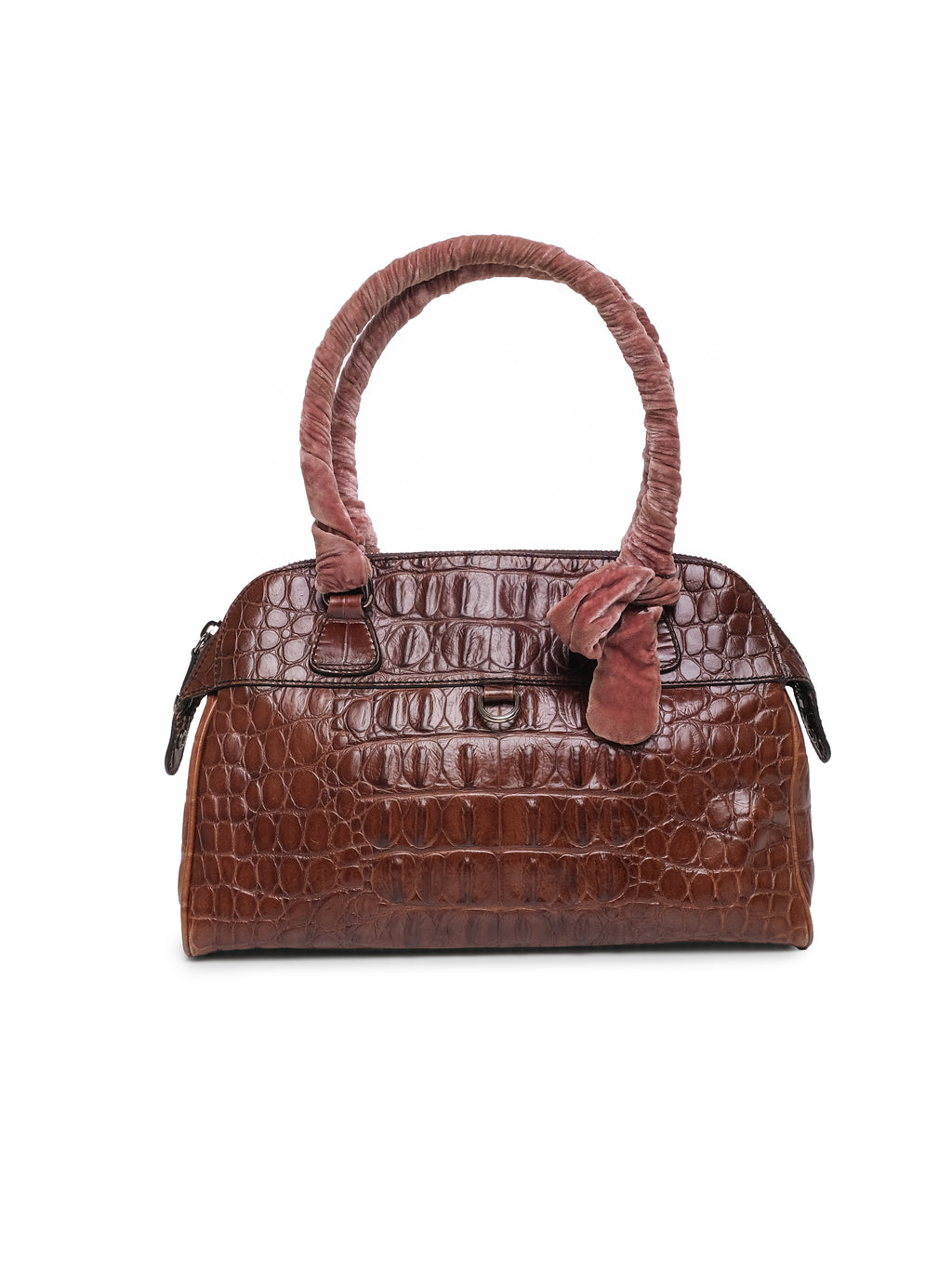 MIU MIU CROC EMBOSSED LEATHER BAULETTO BAG