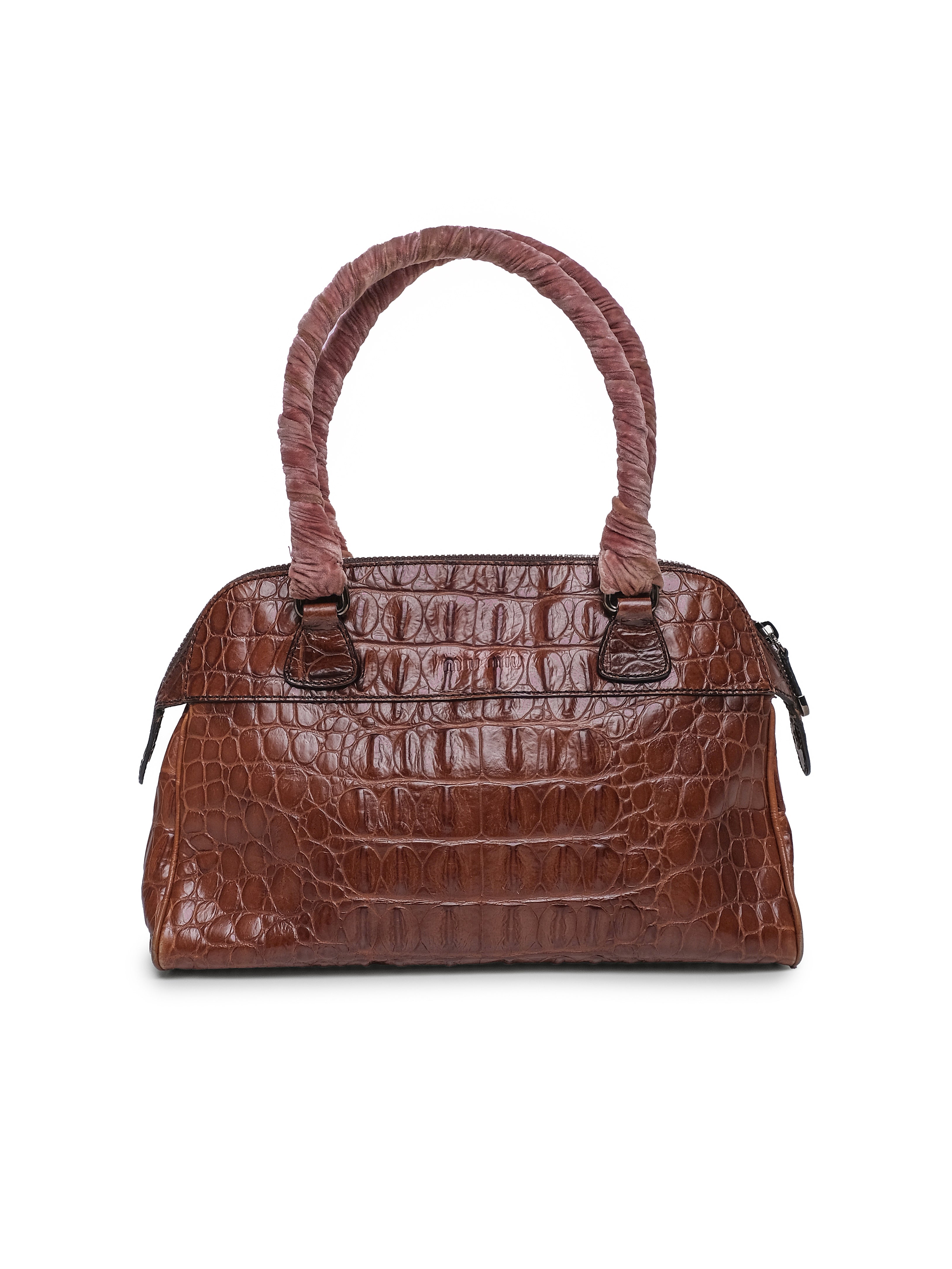 MIU MIU CROC EMBOSSED LEATHER BAULETTO BAG