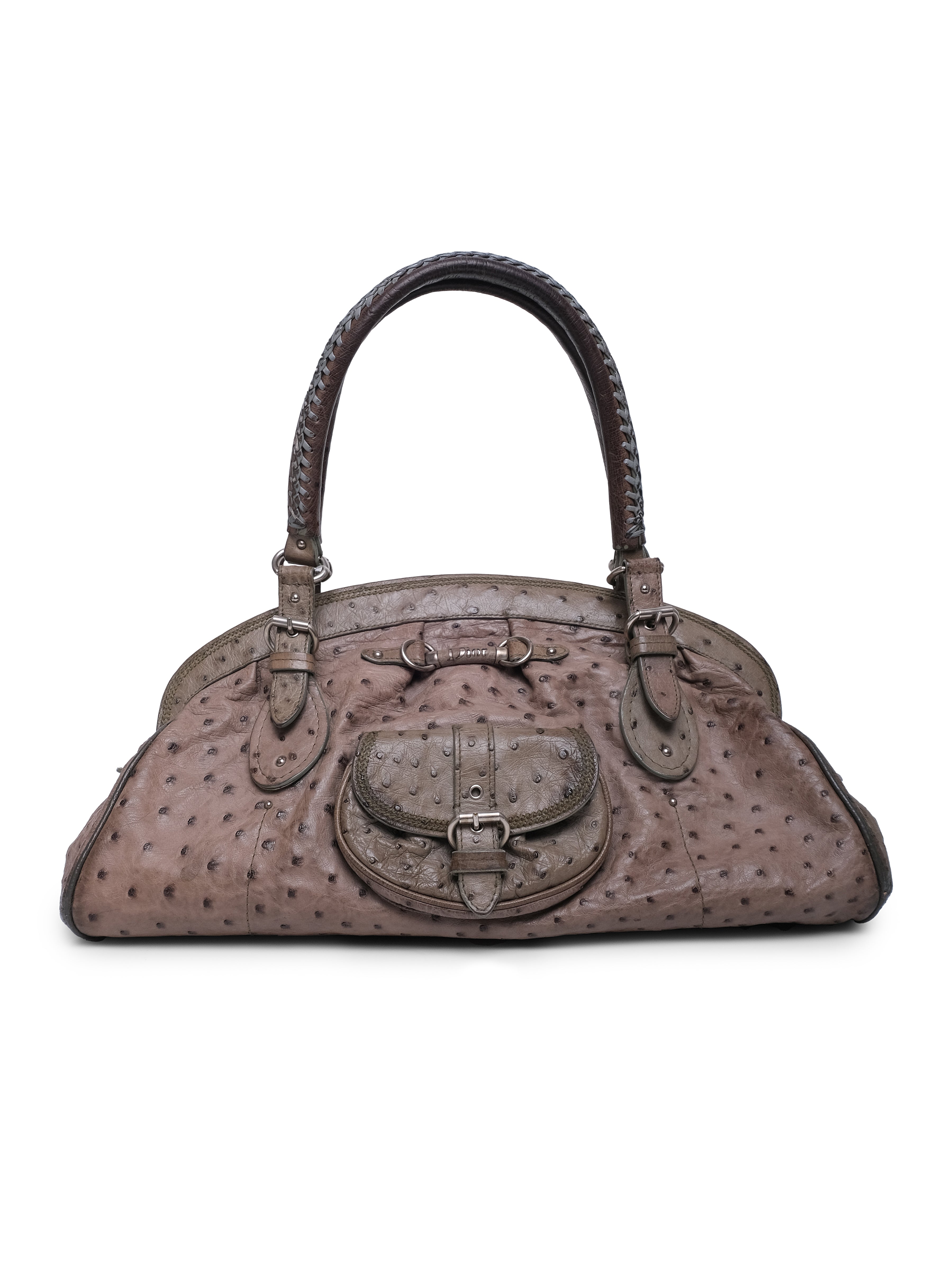 CHRISTIAN DIOR DETECTIVE FRAME OSTRICH LEATHER SATCHEL BAG