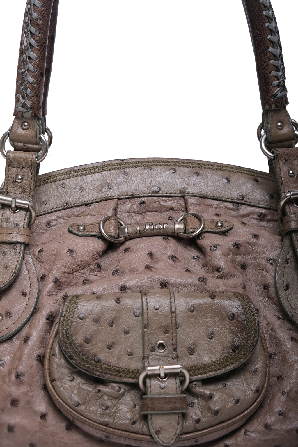 CHRISTIAN DIOR DETECTIVE FRAME OSTRICH LEATHER SATCHEL BAG