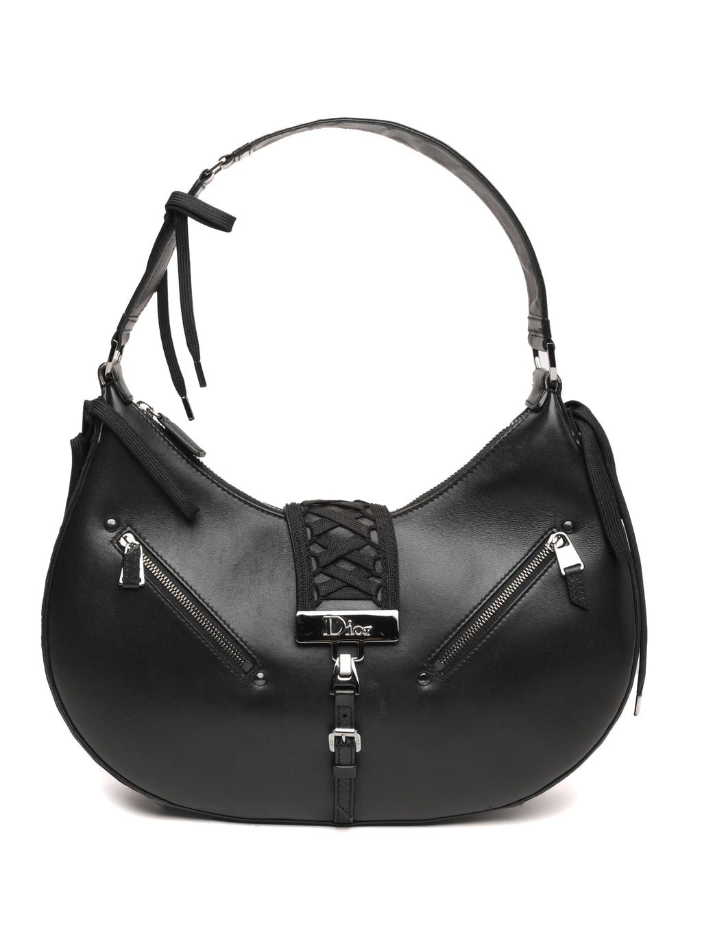 CHRISTIAN DIOR  LACE UP ADMIT IT LEATHER HOBO BAG