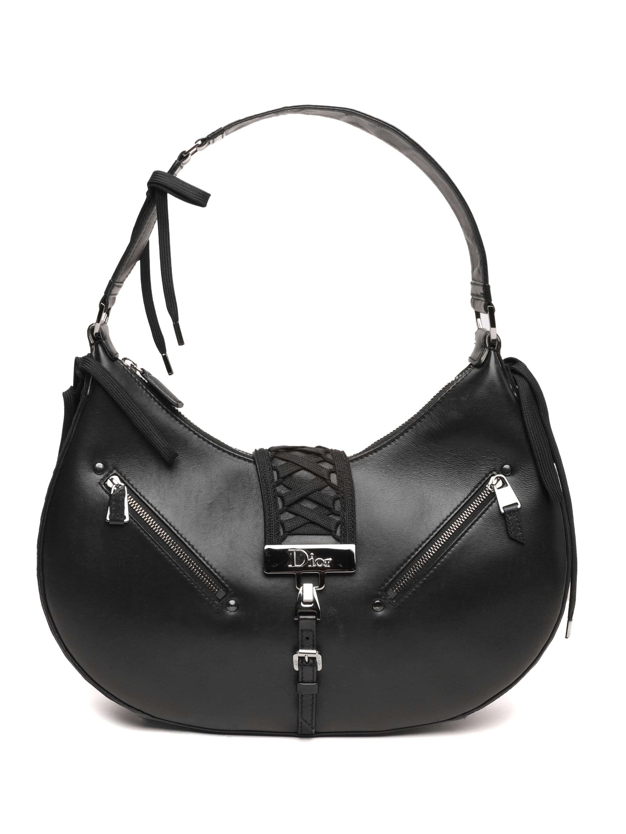 CHRISTIAN DIOR  LACE UP ADMIT IT LEATHER HOBO BAG