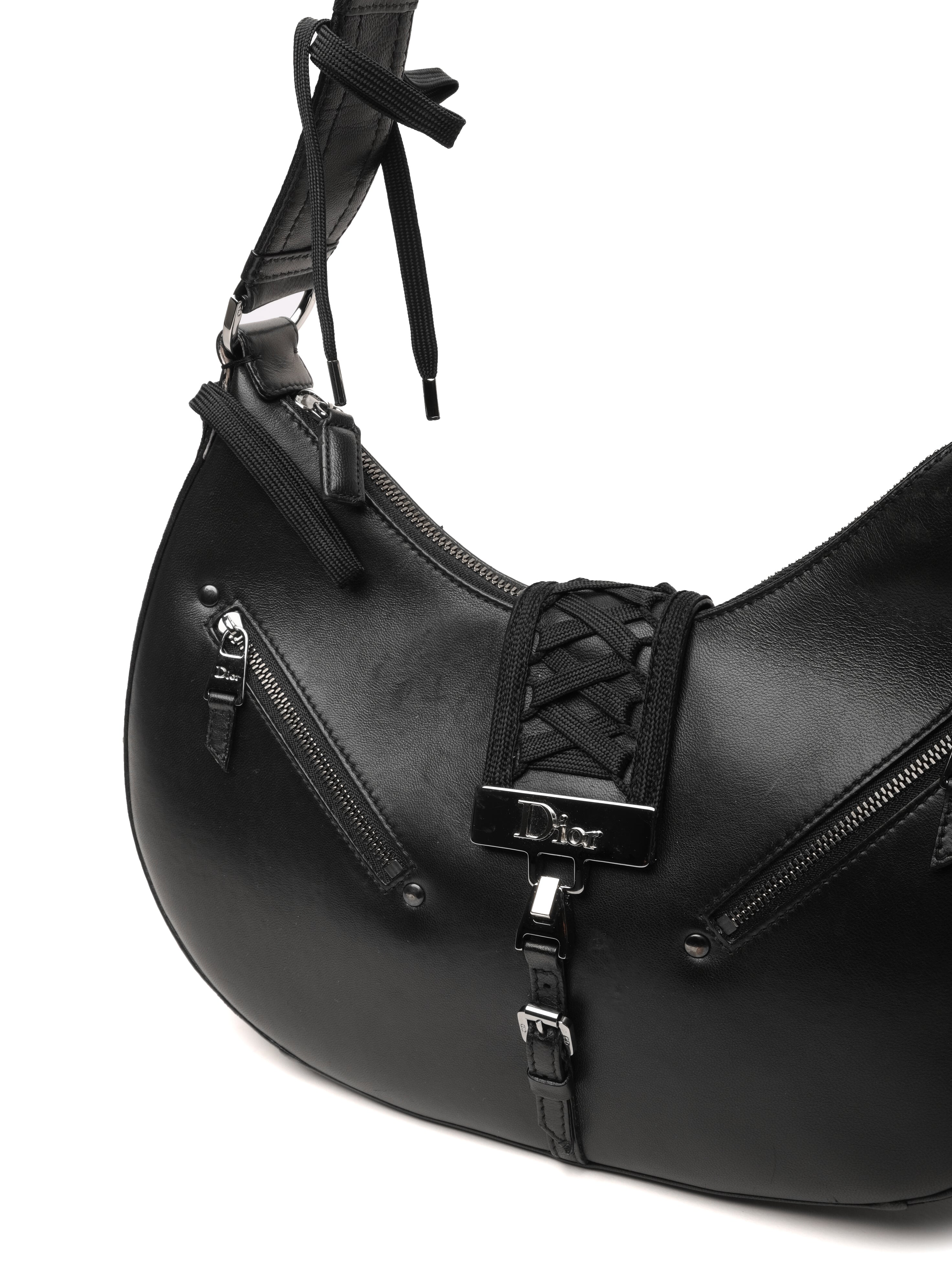 CHRISTIAN DIOR  LACE UP ADMIT IT LEATHER HOBO BAG