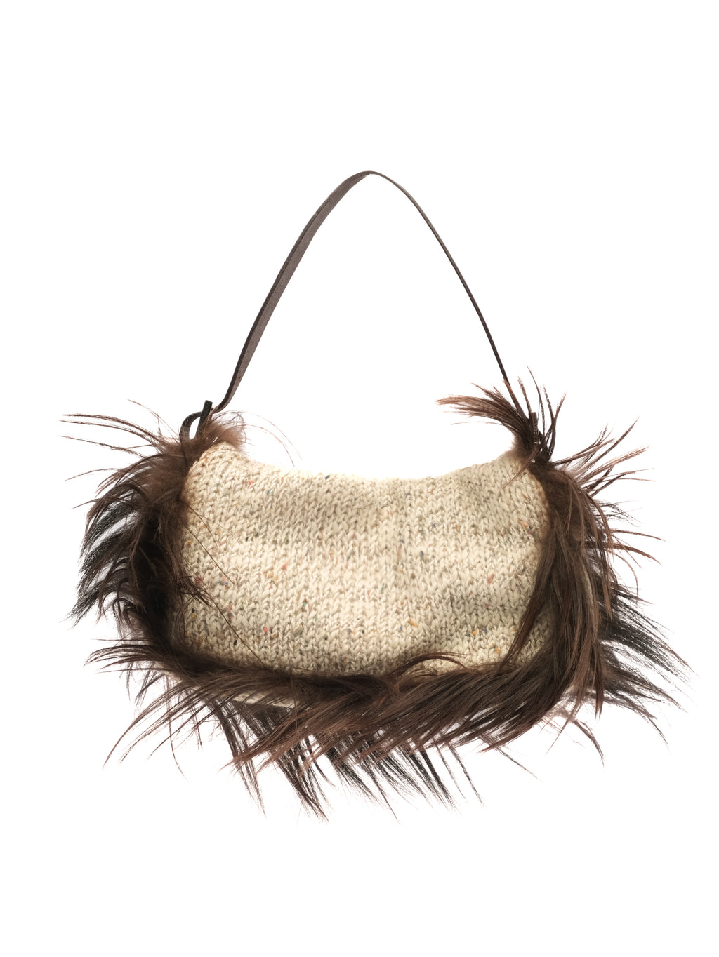FENDI FUR-TRIMMED CROCHET BAGUETTE BAG