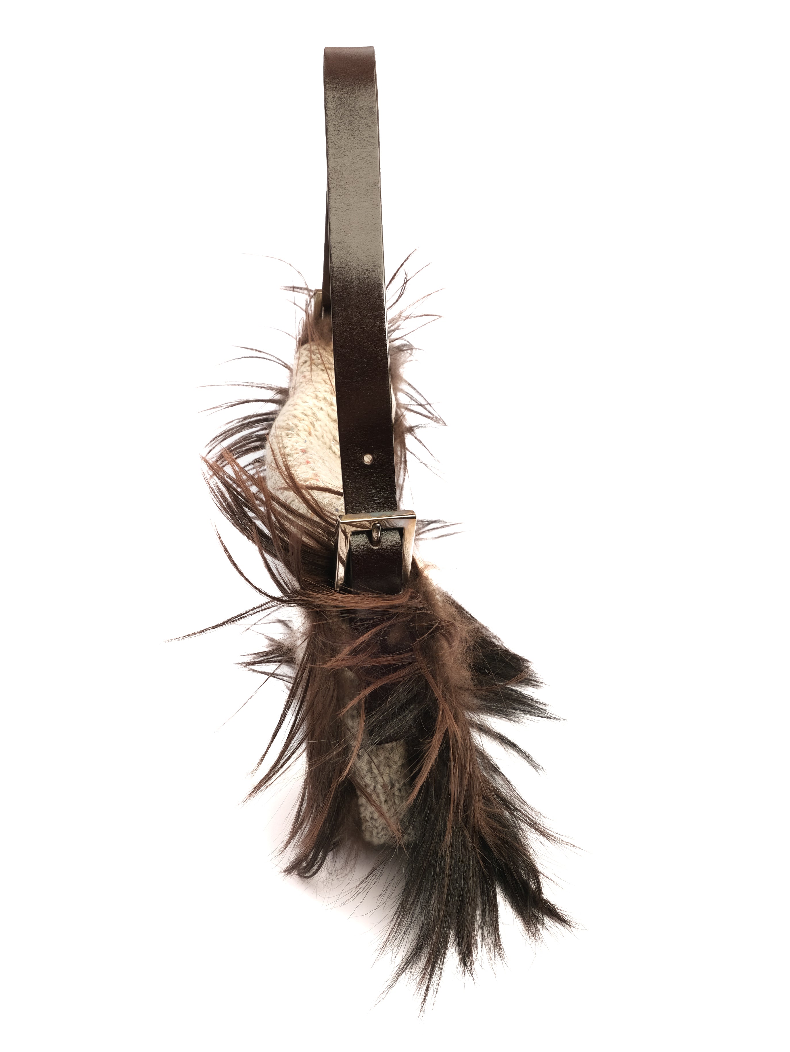 FENDI FUR-TRIMMED CROCHET BAGUETTE BAG