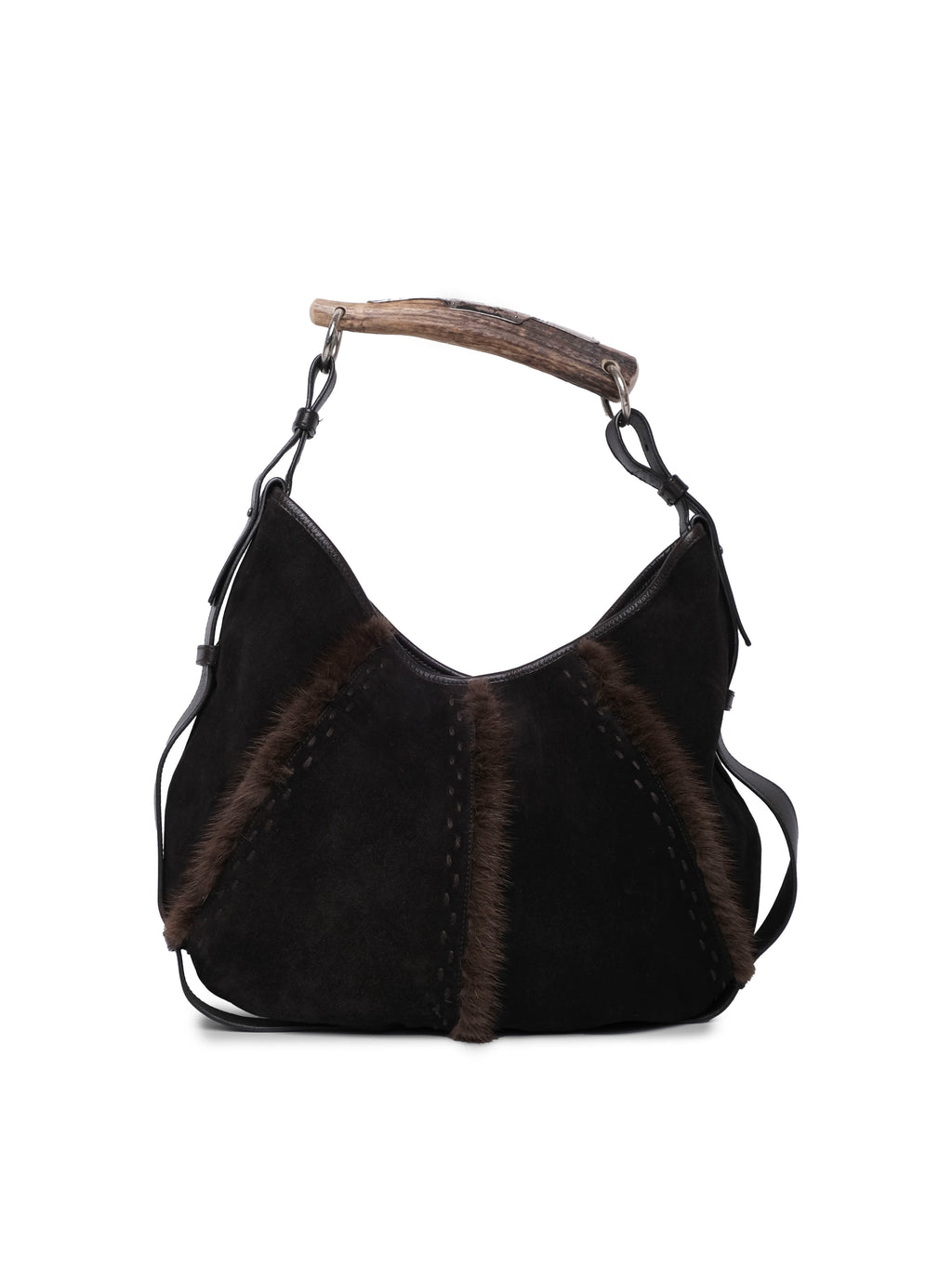 YVES SAINT LAURENT SUEDE & FUR MOMBASA HANDBAG