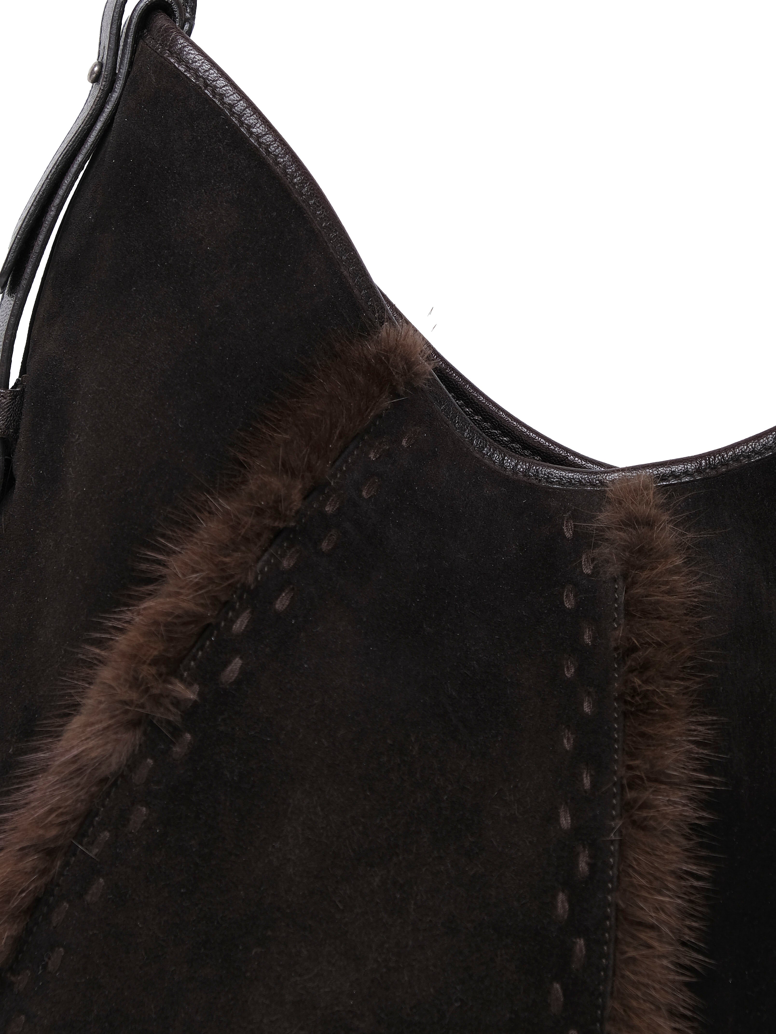 YVES SAINT LAURENT SUEDE & FUR MOMBASA HANDBAG
