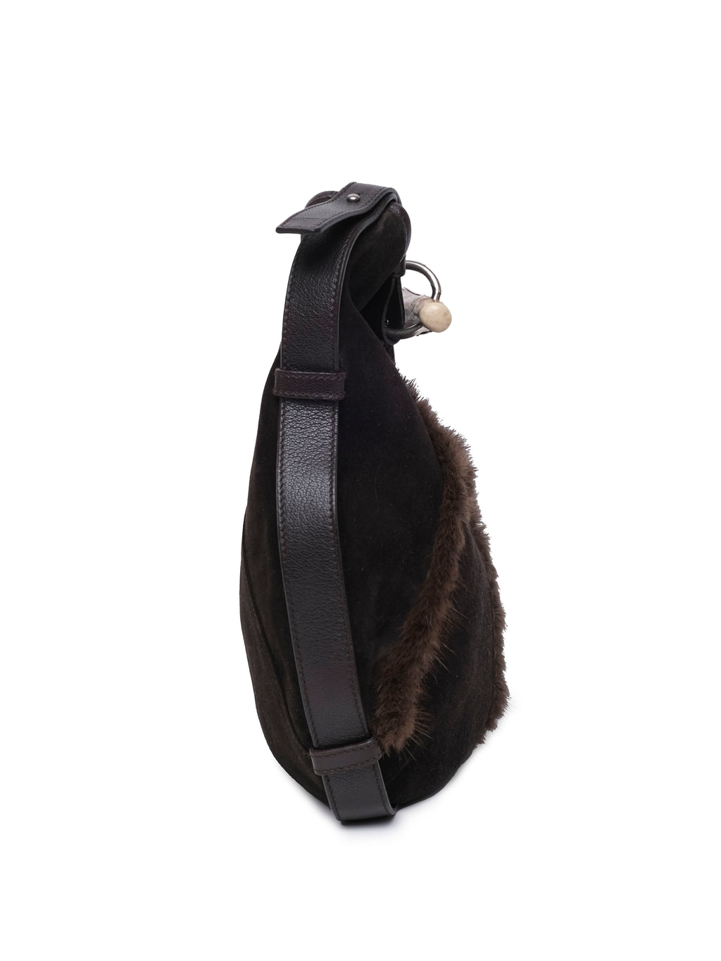 YVES SAINT LAURENT SUEDE & FUR MOMBASA HANDBAG