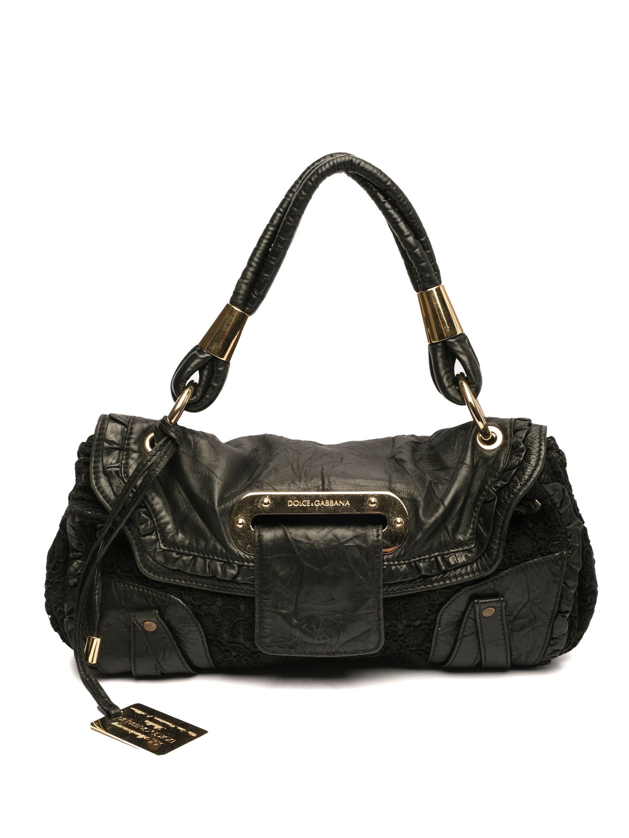 DOLCE & GABBANA TRIMMED LACE SHOULDER BAG