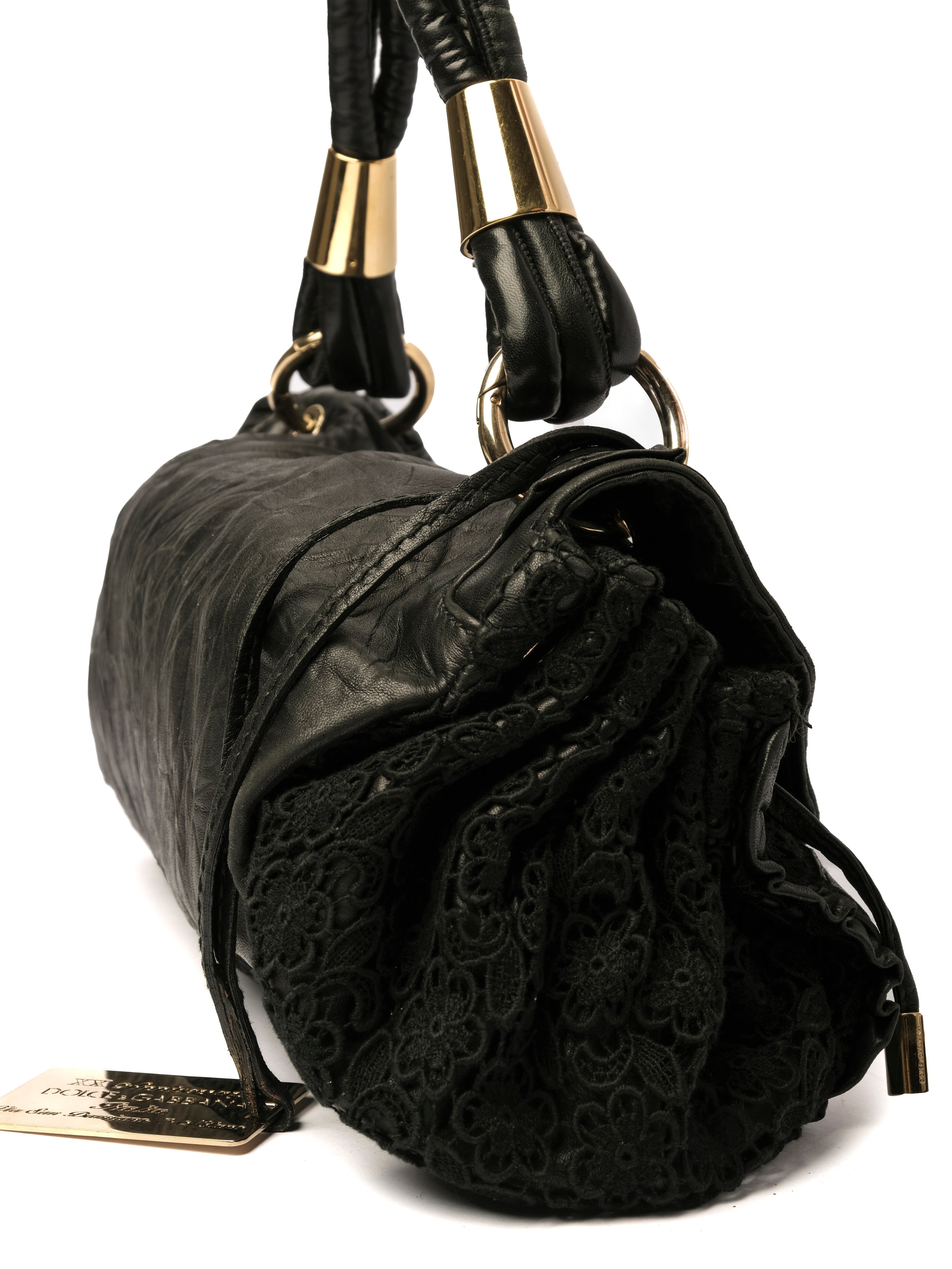 DOLCE & GABBANA TRIMMED LACE SHOULDER BAG