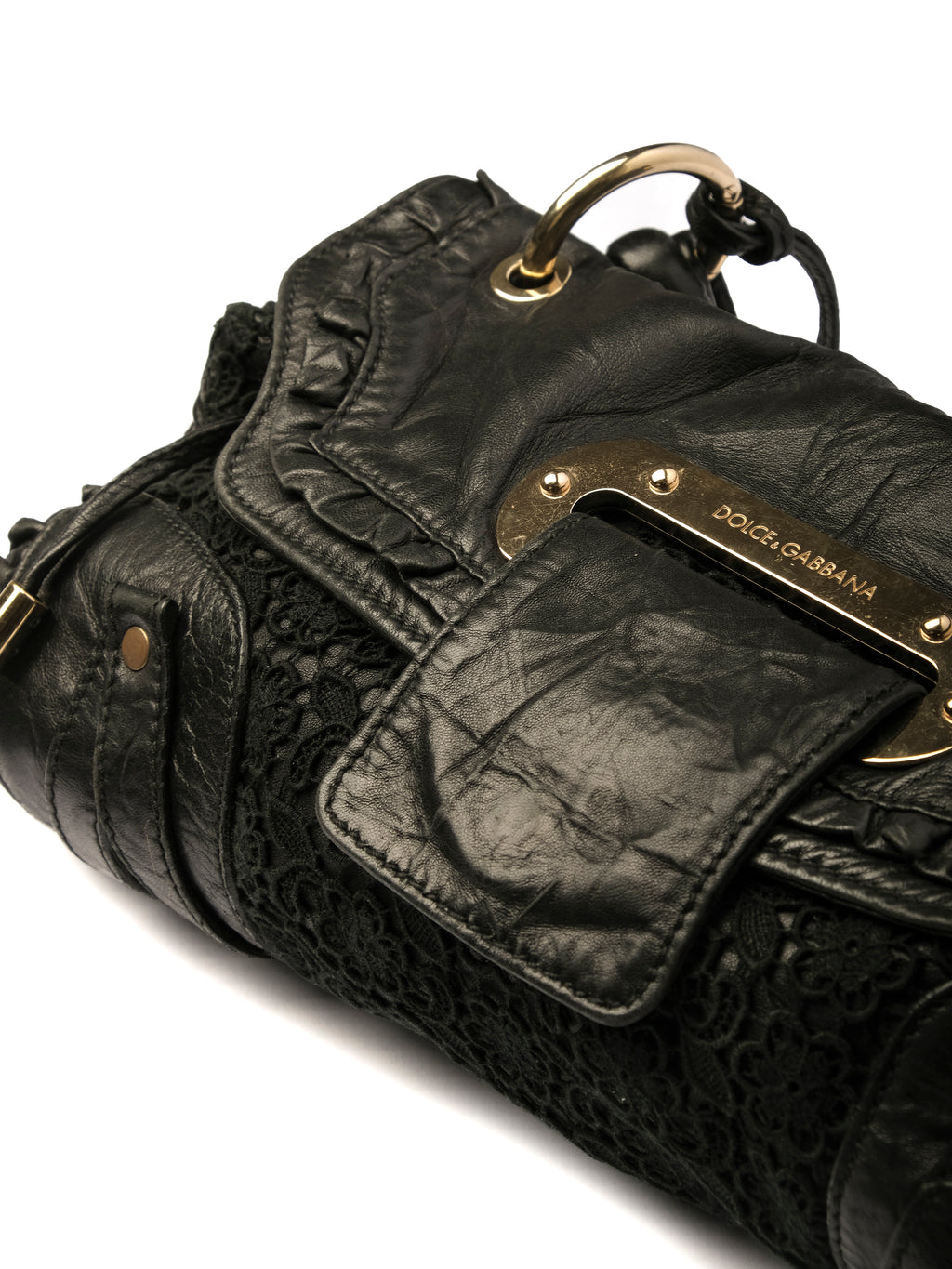 DOLCE & GABBANA TRIMMED LACE SHOULDER BAG