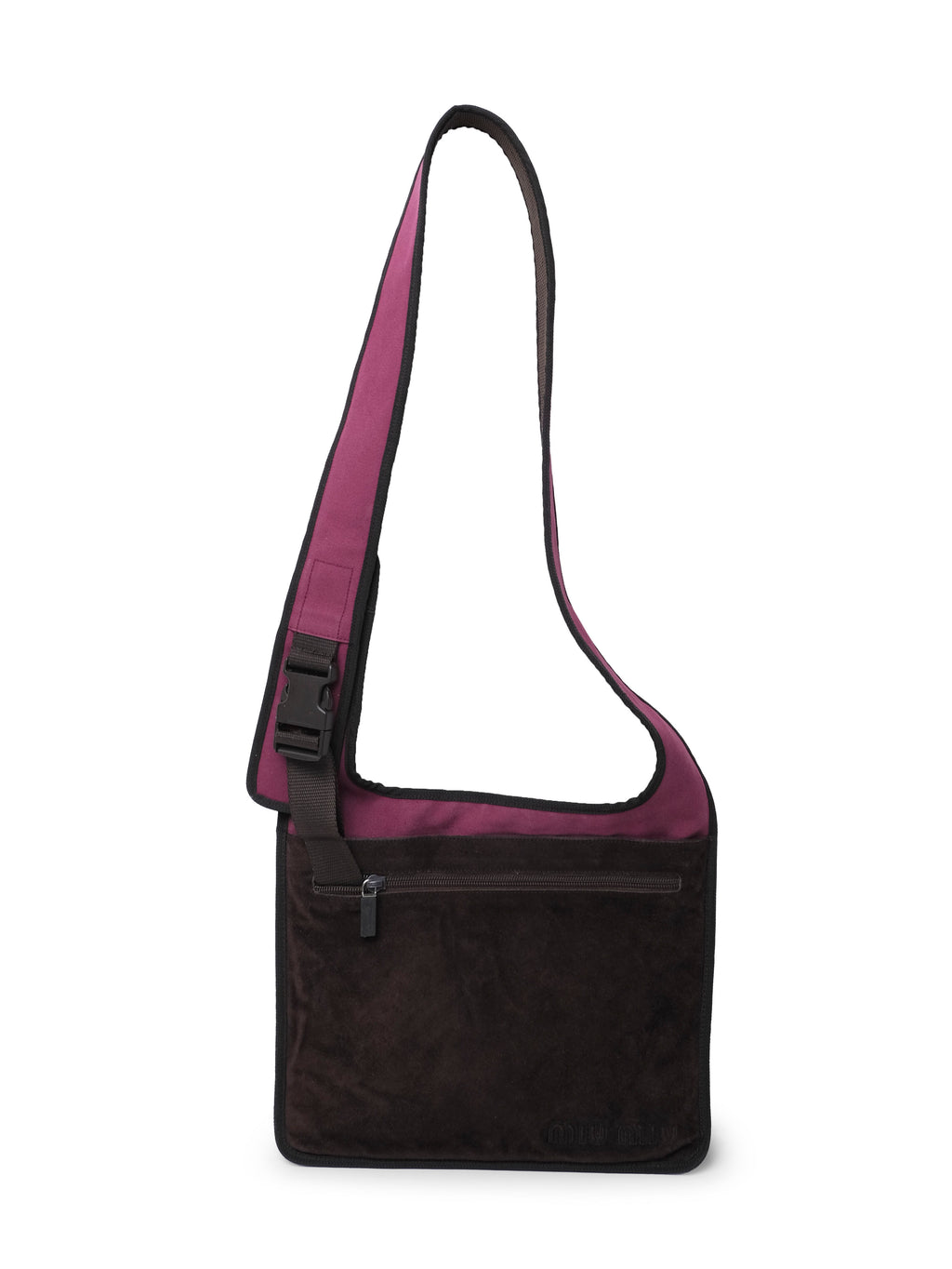 MIU MIU BROWN SUEDE AND PINK CROSSBODY BUCKLE BAG