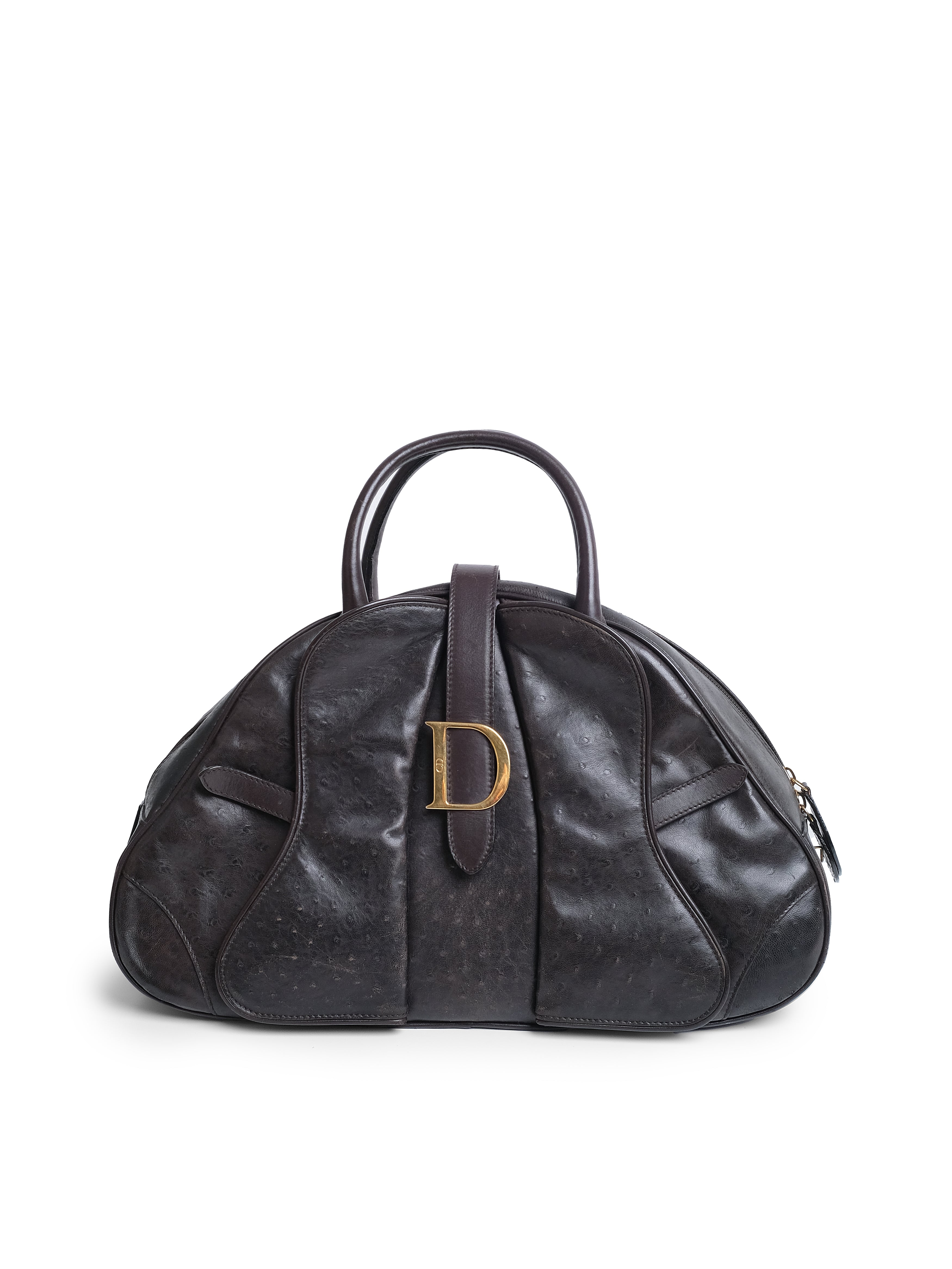 CHRISTIAN DIOR OSTRICH DOUBLE SADDLE BOWLER