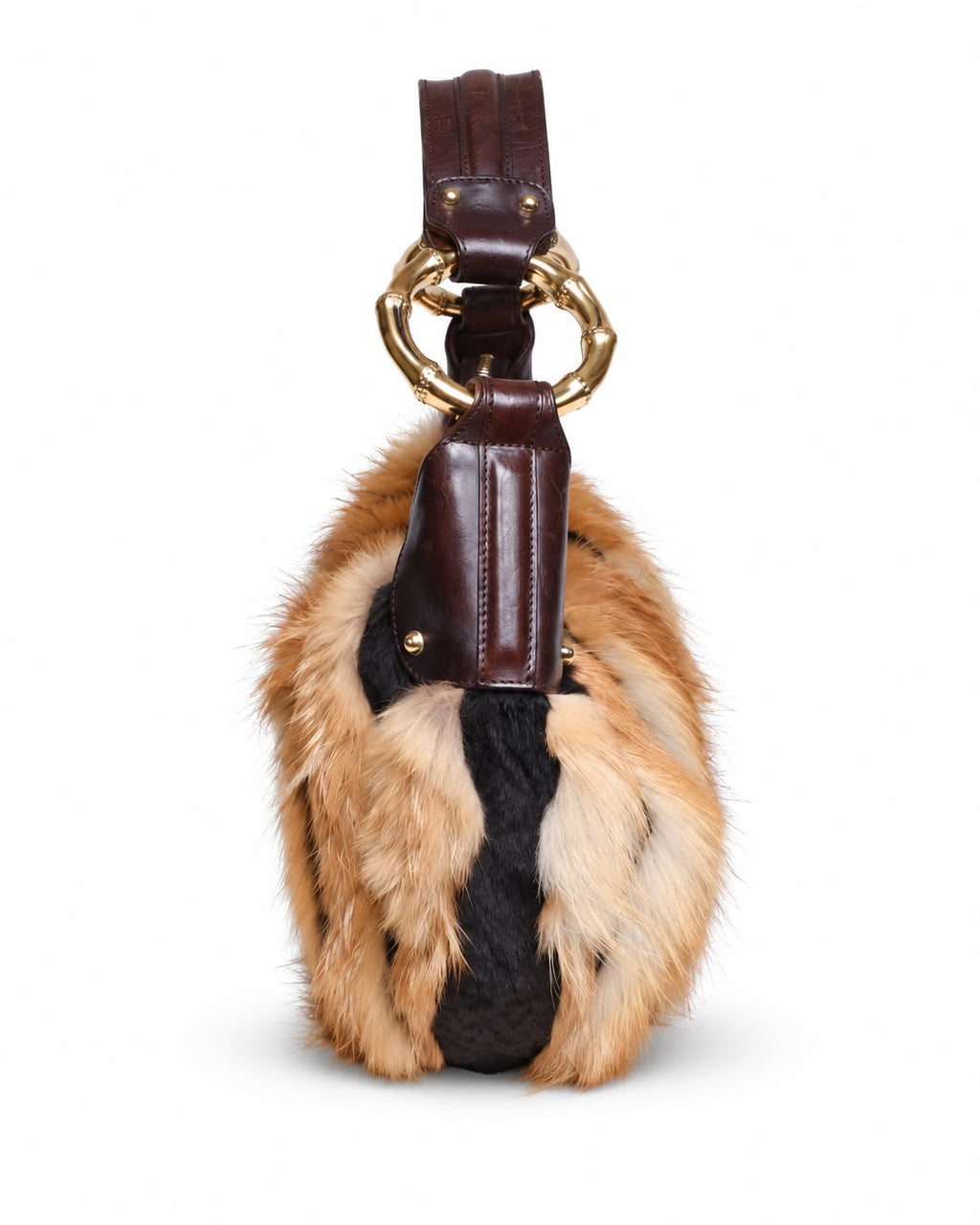 GUCCI FOX FUR STRIPED HOBO BAG