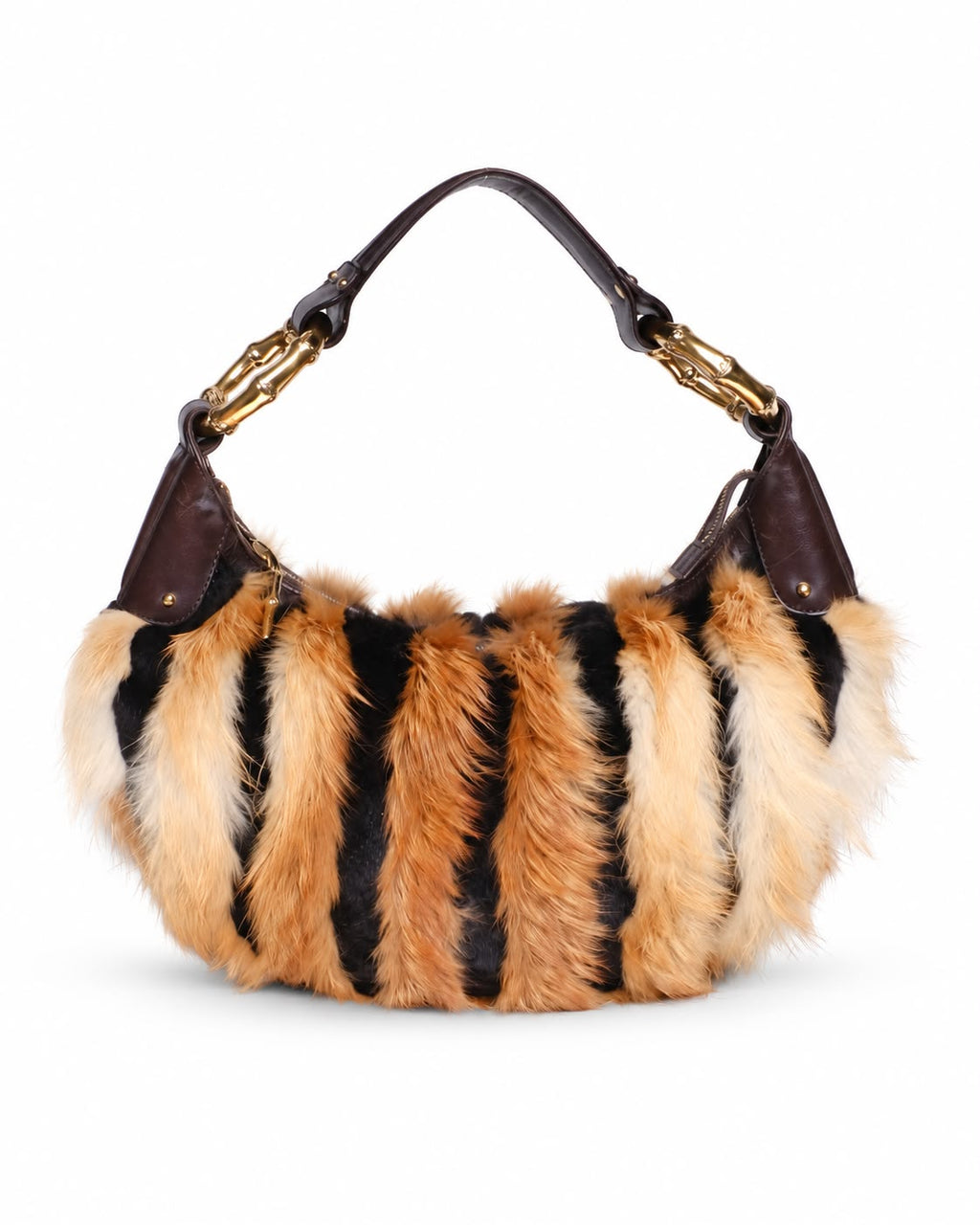 GUCCI FOX FUR STRIPED HOBO BAG