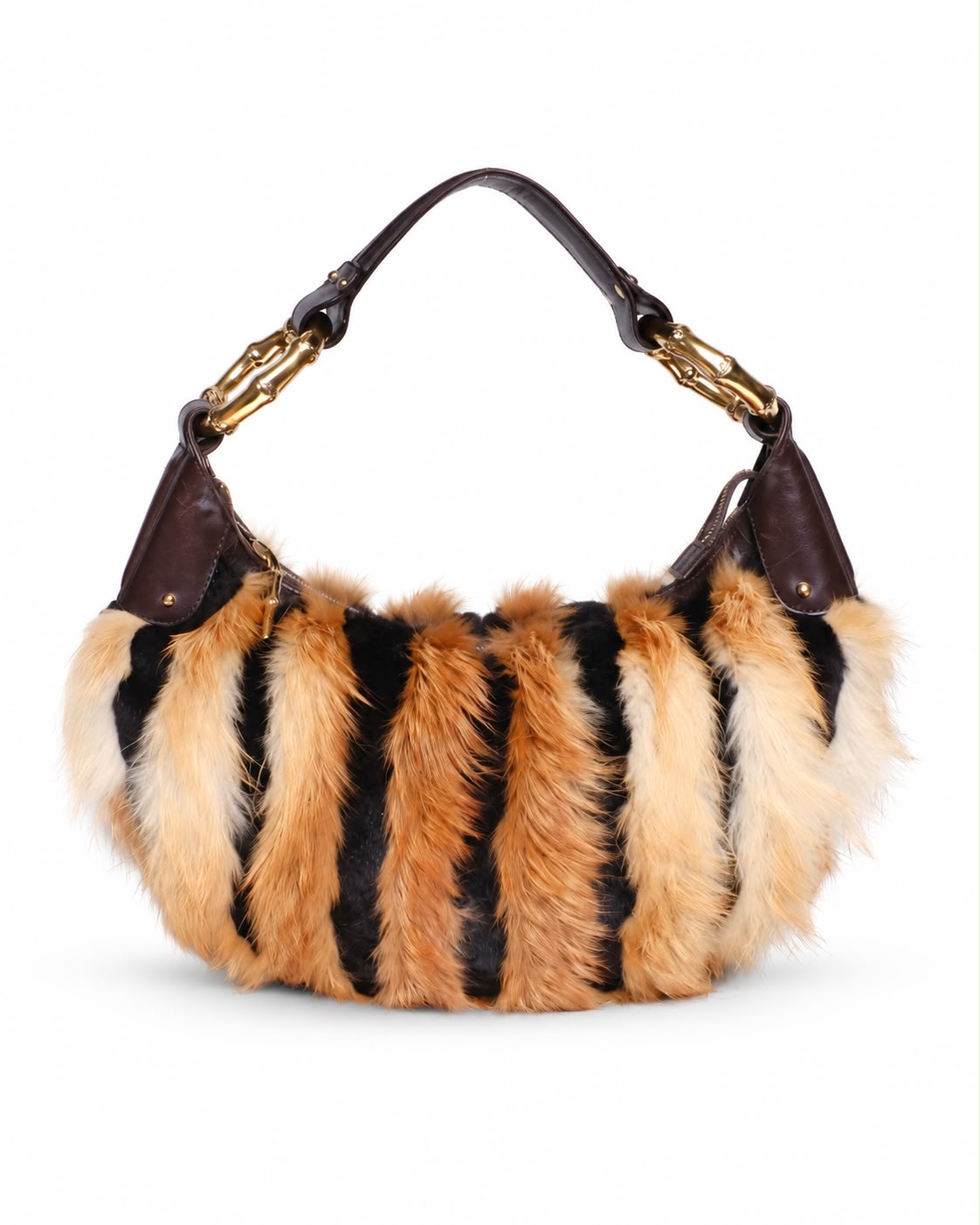 GUCCI FOX FUR STRIPED HOBO BAG