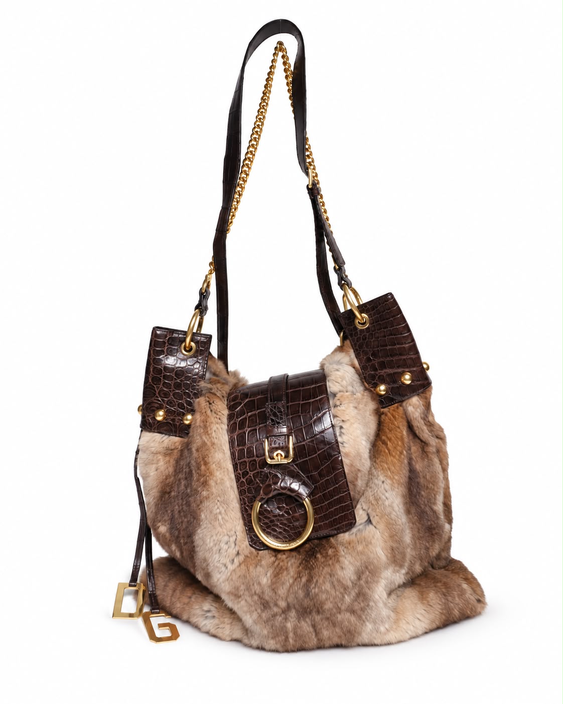DOLCE & GABBANA BROWN GENUINE SHEARLING 2000s BAG
