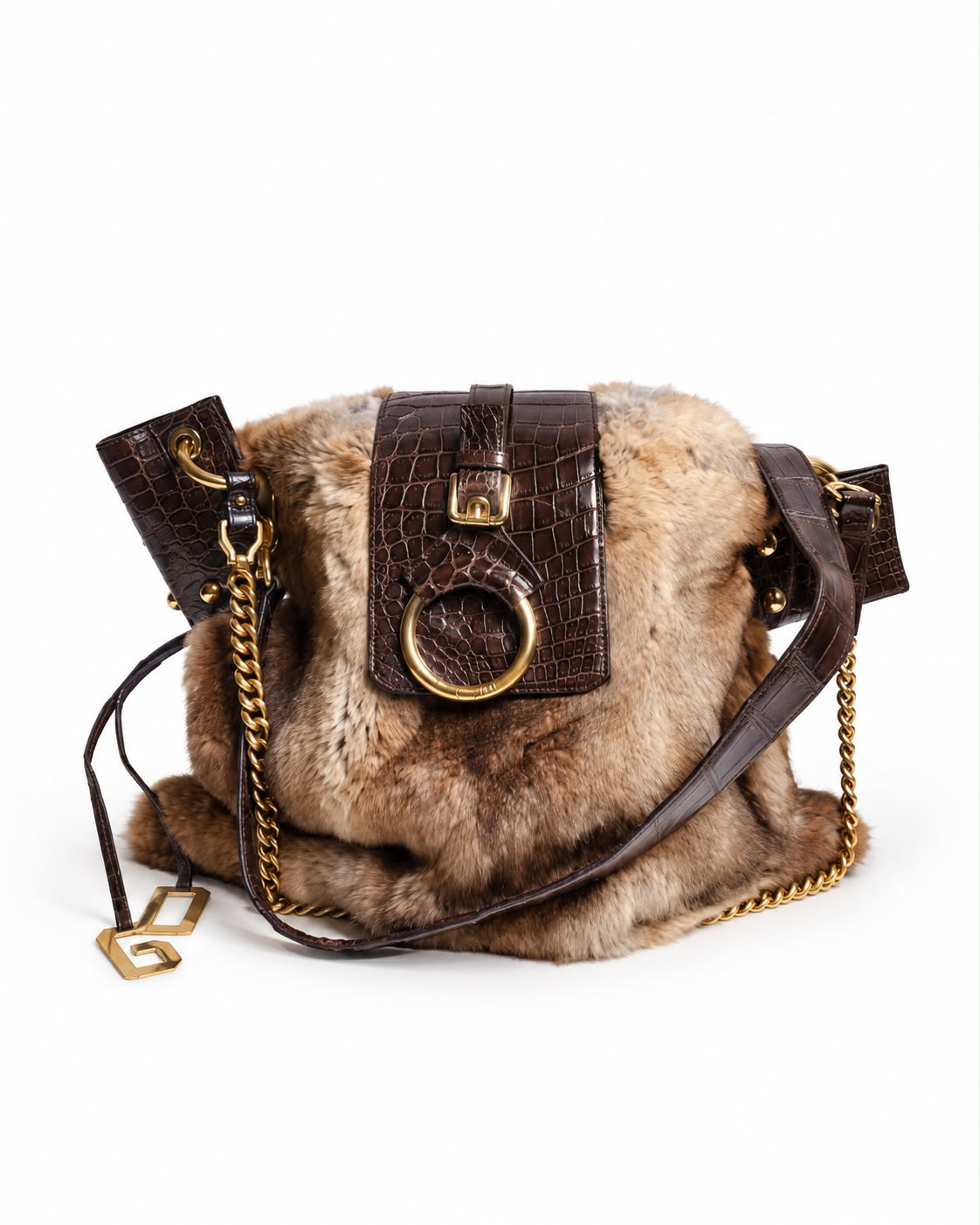 DOLCE & GABBANA BROWN GENUINE SHEARLING 2000s BAG