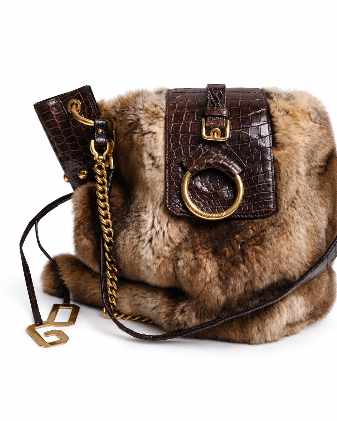 DOLCE & GABBANA BROWN GENUINE SHEARLING 2000s BAG