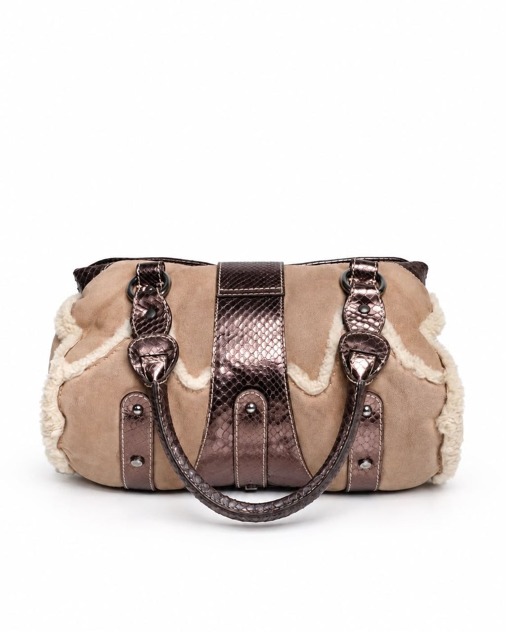 VALENTINO SHEARLING AND SNAKESKIN V RING BAG