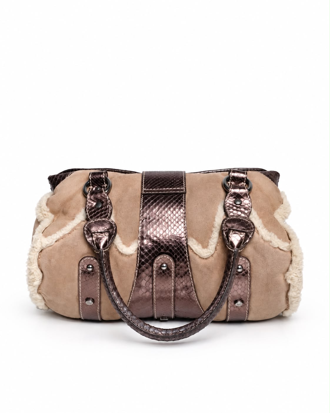 VALENTINO SHEARLING AND SNAKESKIN V RING BAG