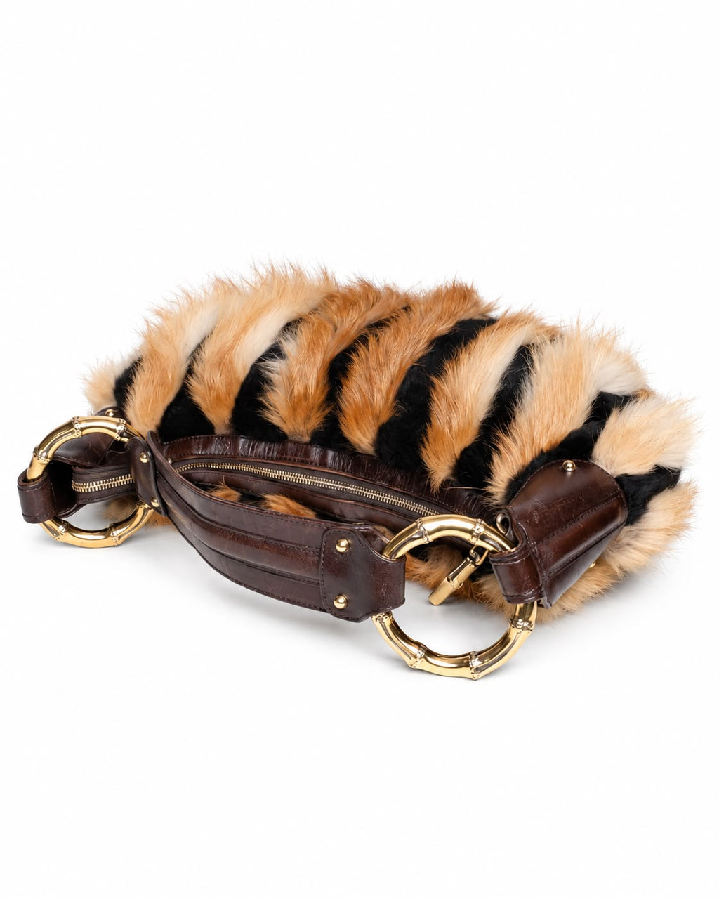 GUCCI FOX FUR STRIPED HOBO BAG