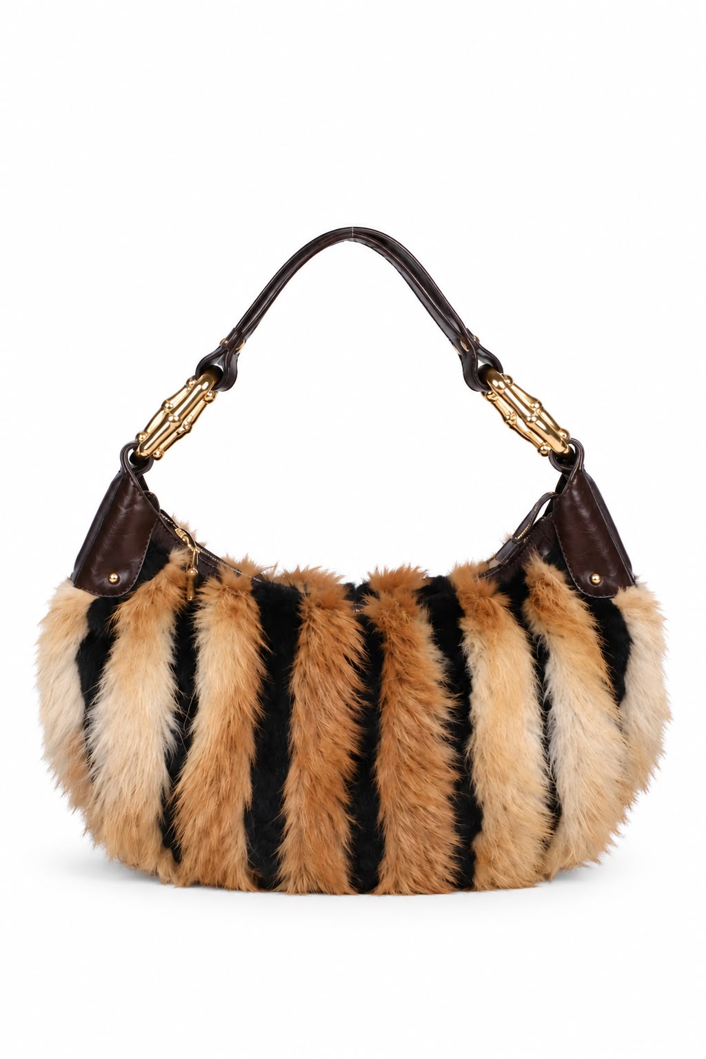 GUCCI FOX FUR STRIPED HOBO BAG
